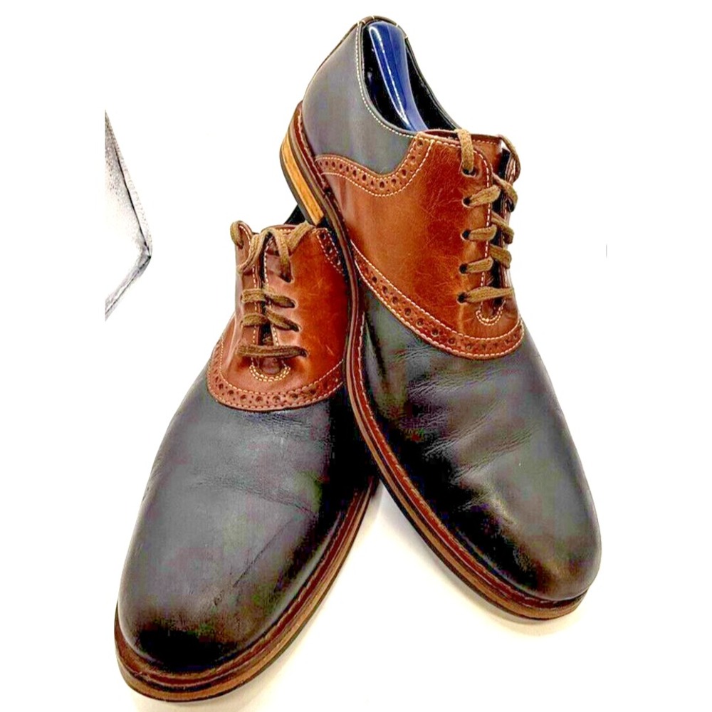 Cole Haan Two-Tone Leather Oxford Dress Shoes Mens 11 Black & Brown Brogue Derby